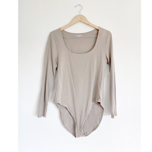 Old Navy Scoop Neck Bodysuit, Taupe Basic Long Sleeve T-Shirt, Casual Capsule - Picture 1 of 7